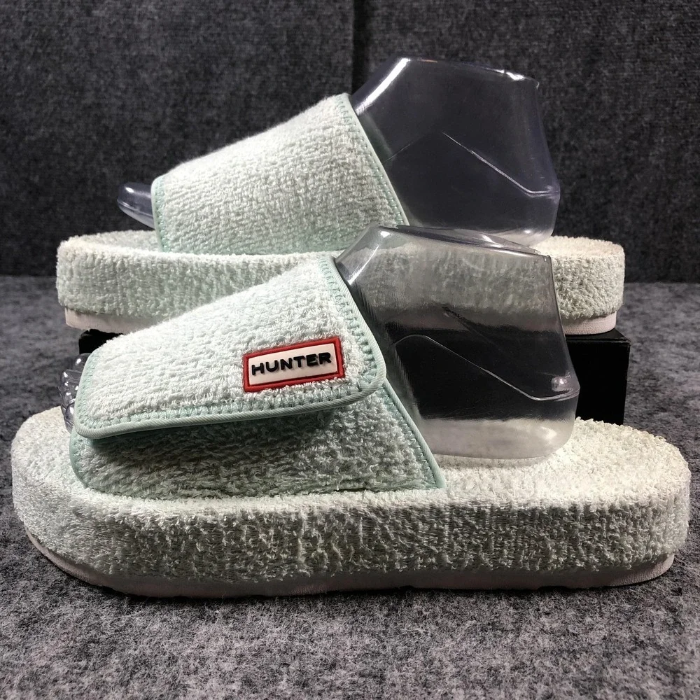 Hunter Shoes Womens Size 10 Mint‎ Green Terry Cloth Slides Sandals Pool Platform